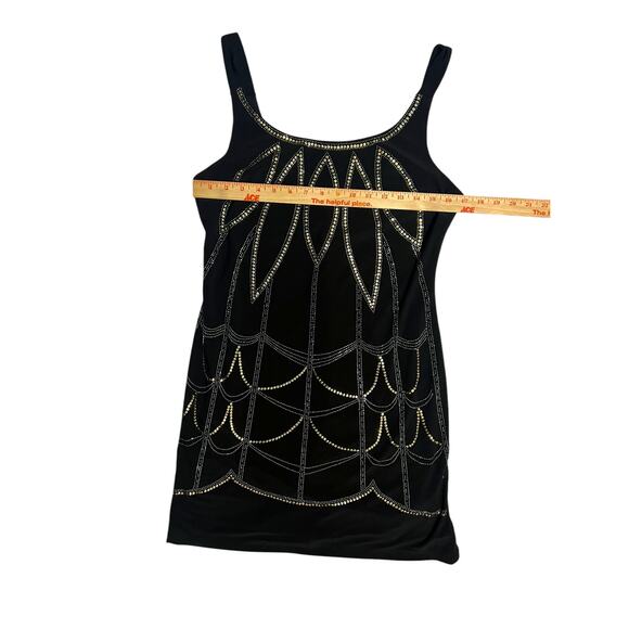 Bisou Bisou Michele Bohbot Sequin Black Stretch Tank Mini Dress Metal Size 10 - Picture 9 of 13